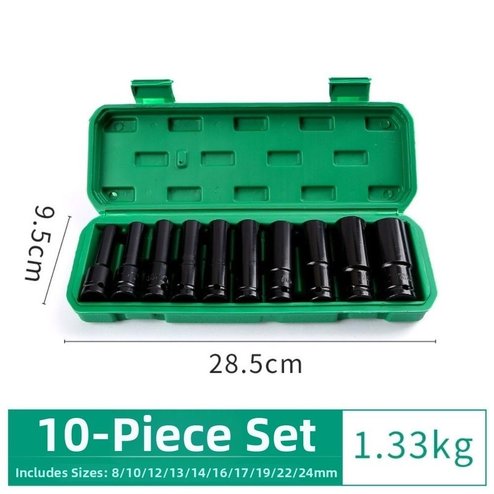 10Pcs 1/2 Inch Drive Deep Impact Socket Set Metric 8-24mm Deep Socket Set Automotive Maintenance