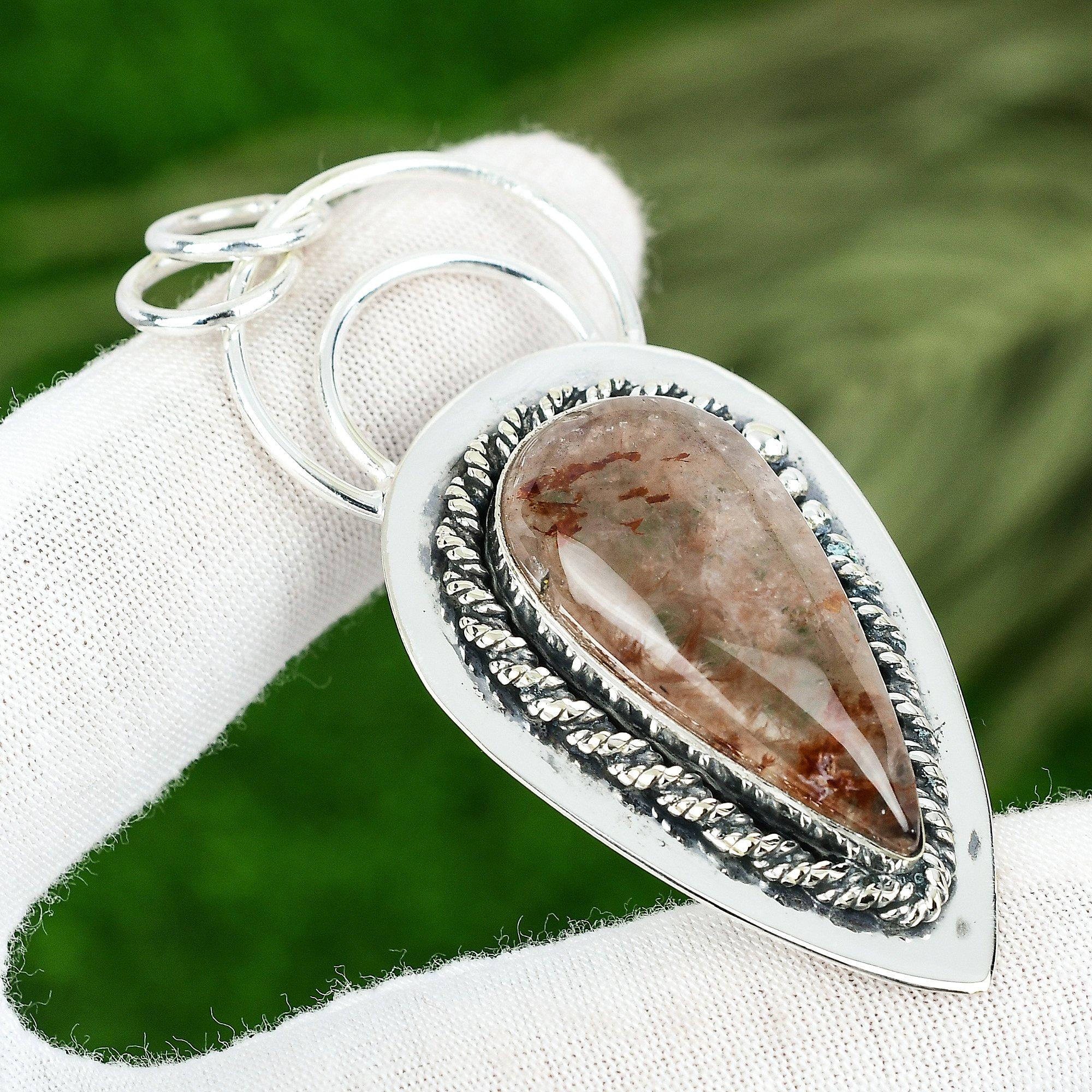 

Mothers day Sale 925 Sterling Silver Pear Natural Elestial Quartz Bezel Pendant