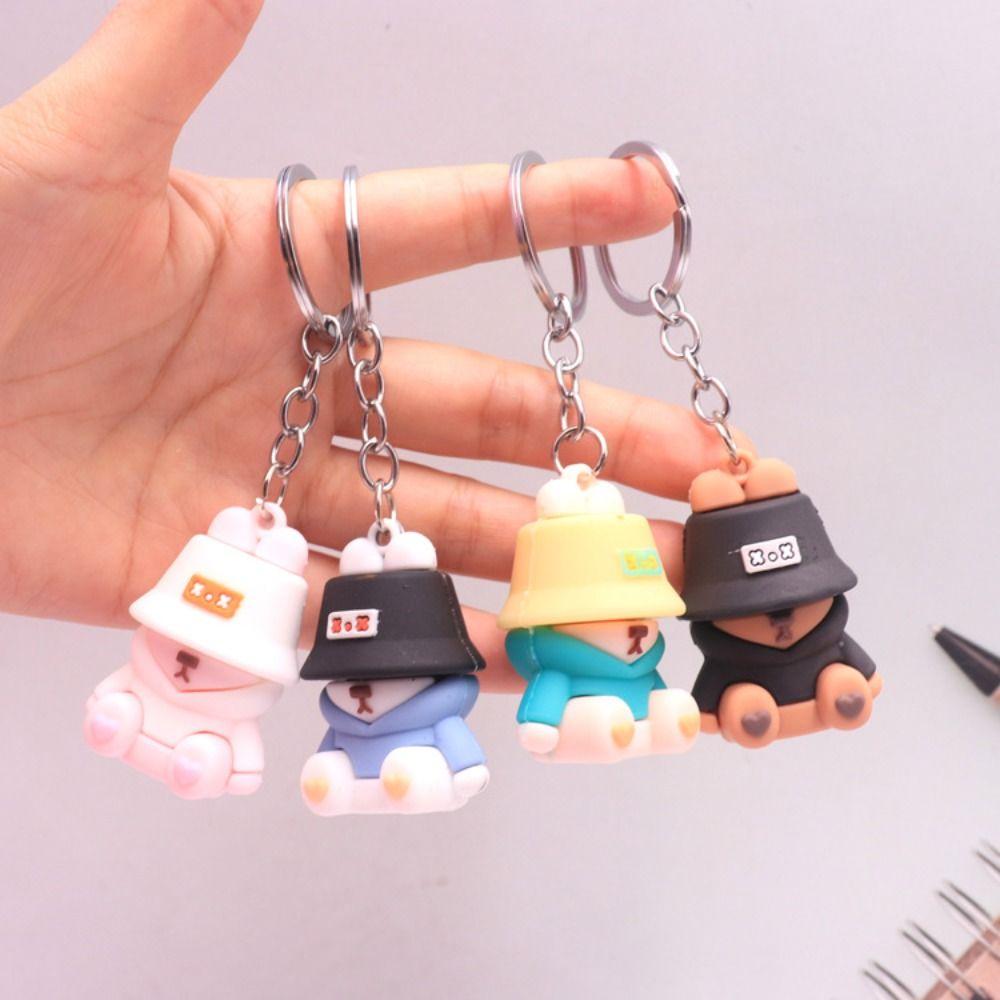

Trinket PVC Bucket Hat Bear Keyring PVC Hat Bear Car Key Chain Desktop Decoration