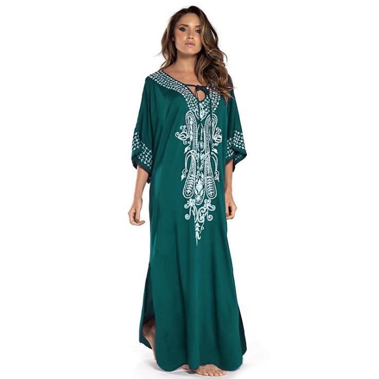 Rayon Embroidery Beach Cover-Up: Loose Long Robe for Seaside Holidays, Available In 6 Colors