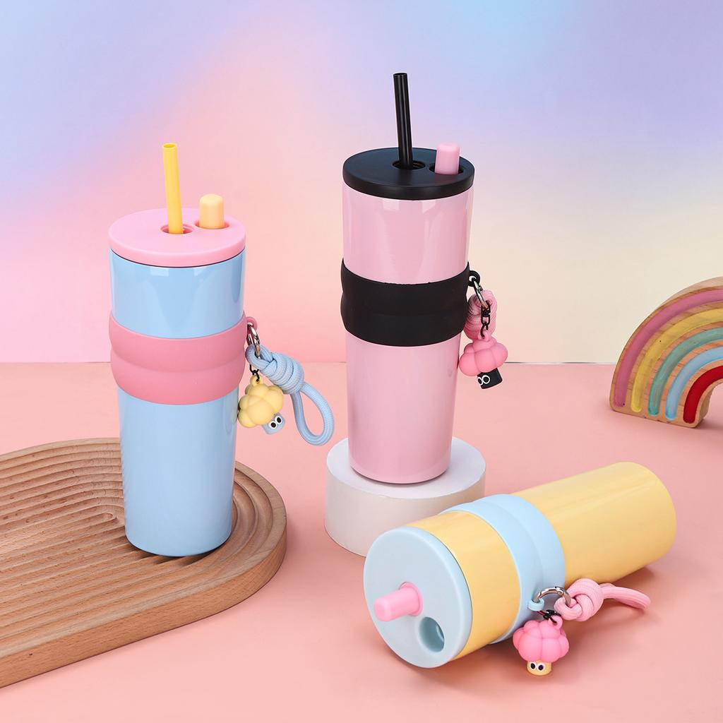 New Creative High Appearance Level Stainless Steel Thermos Cup Portable Rope Portable Car Cup Outdoor Straw Ice Bully Cup