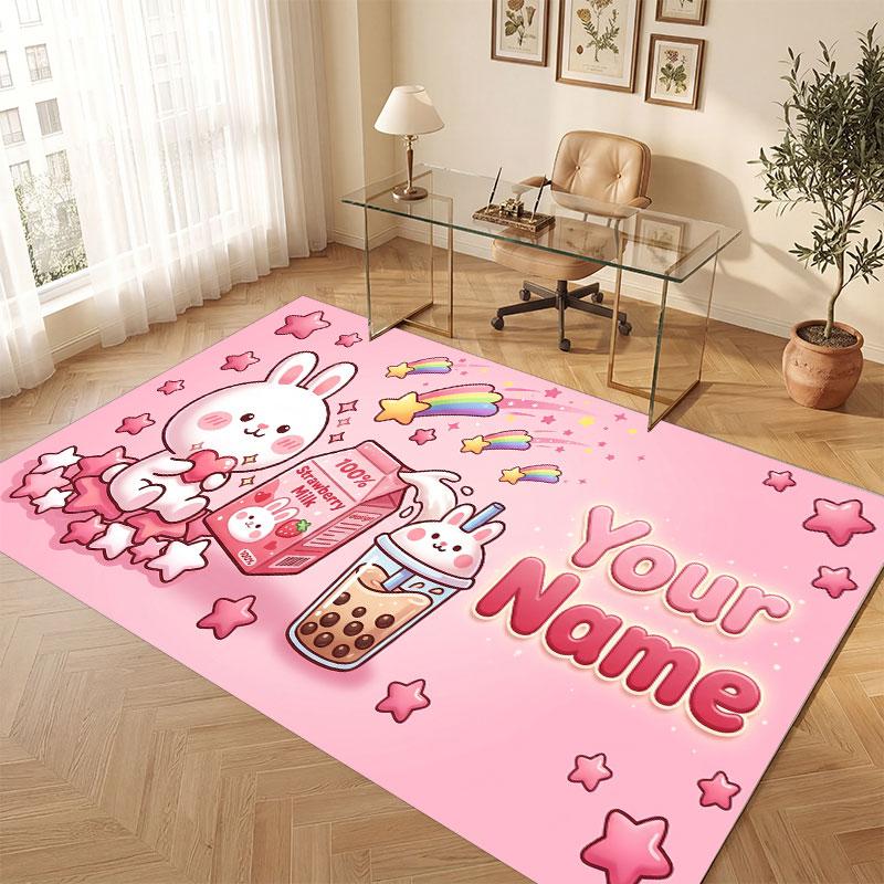 Cute Food Theme Crystal Velvet Floor Rug Personalized Custom Name Text Warm Carpet Home Decoration