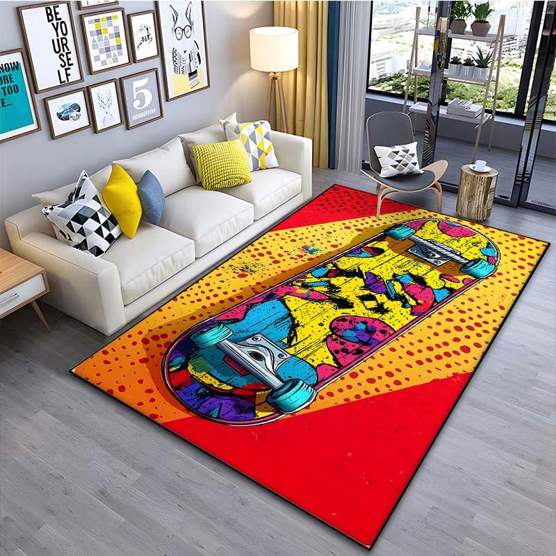 Drawing Ideas Colorful Skateboard Patter Carpet for Living Room Bedroom Bedside Bathroom Floor Mat Area Rug Sofa Mat Home Decor