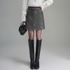 Elegant Coco Style Rhinestone High-Waisted A-Line Skirt - 2025 Autumn/Winter Petite Fashion