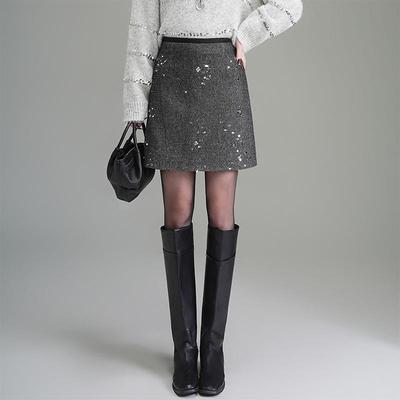 Elegancka Spódnica A-Line z Cyrkoniami w Stylu Coco z Wysokim Stanem - Moda Petite Jesień/Zima 2025