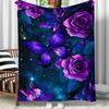 1pc Purple Butterfly Roses Galaxy Night Sky Fleece Blanket Soft Throw for Bedroom Decor Romantic Floral Gift Art