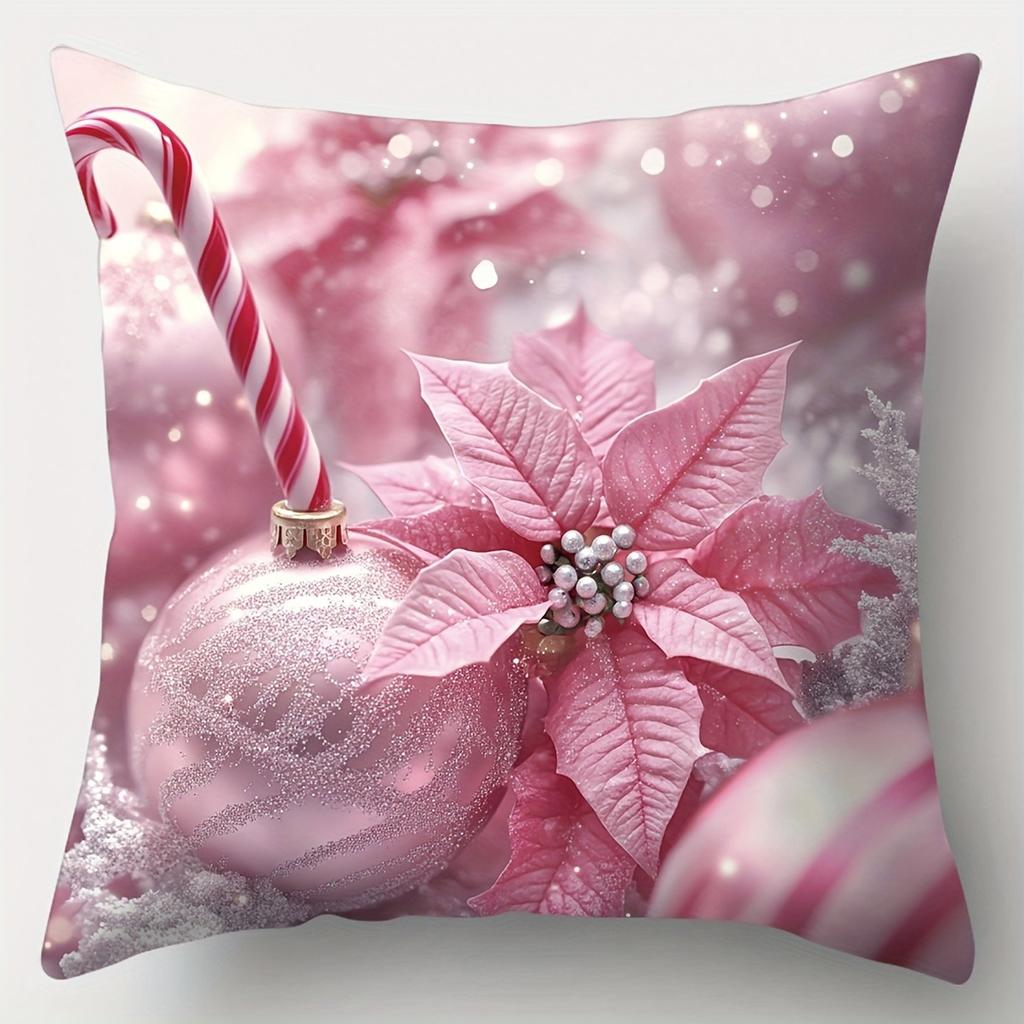 Christmas Decoration Pillowcase New Year Gift Pink Christmas Stick Color Ball Garland Pattern Home Decoration Sofa Cushion Cover