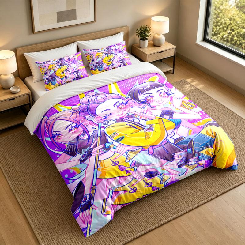 3Pcs Bedding SetKpop Demon Hunters Soft Bed Sheet and Two Pillowcases Home Bedroom Decor