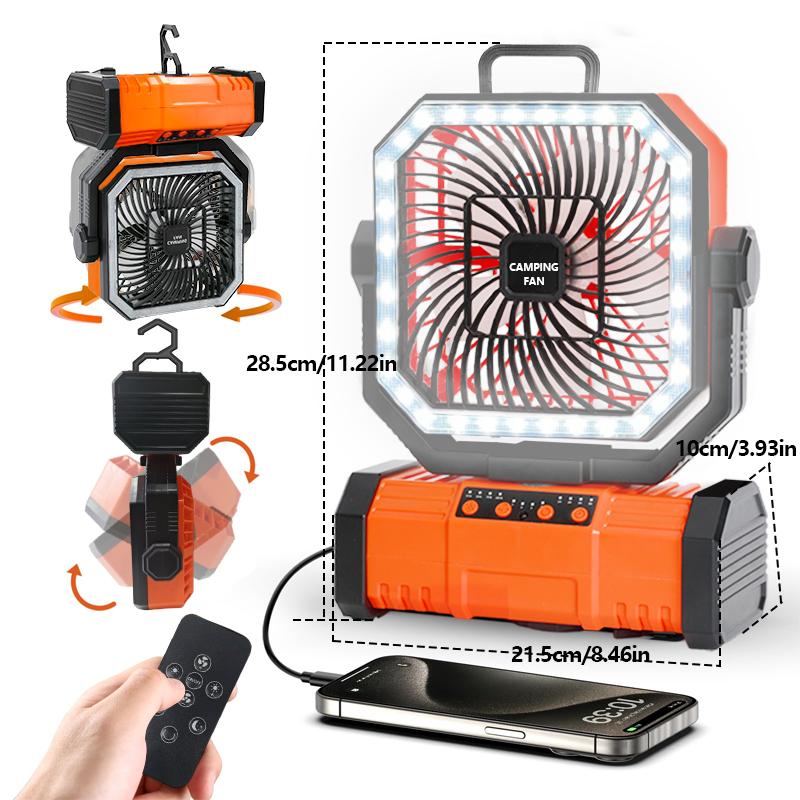Radiator Fan 20000mAh Battery Camping Fan 4 LED Lantern 8 Speeds Desk Fan Portable Outdoor Fan for Tent Power Outages Jobsite