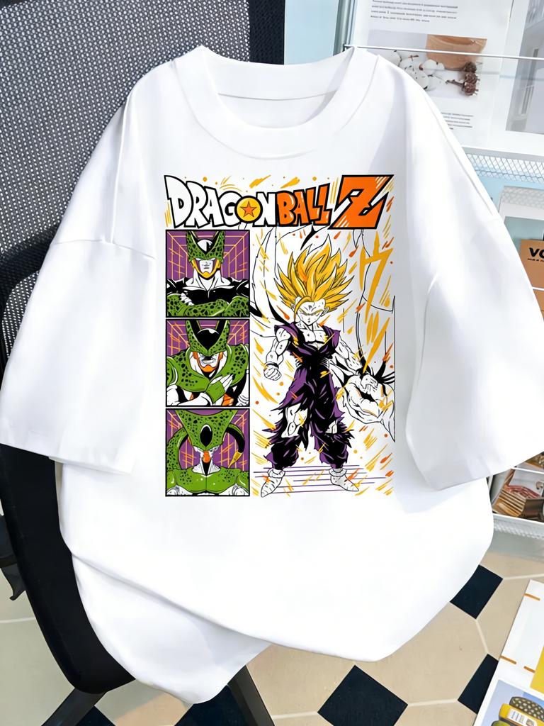 White Plus Size Dragon Ball Anime Printed Summer Men Women Tshirt Casual Parent Child Tops Y2K Harajuku Style Fashion Cute