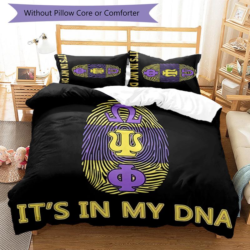 3pcs Omega Psi Phi logo1 pattern bedding set duvet cover set includes duvet cover &pillowcases, perfect all season bedroom decoration & gift