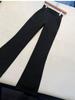 Women's Plus Size Black Velvet Yoga Flare Pants - High Waist, Slimming, Autumn/Winter Outerwear
