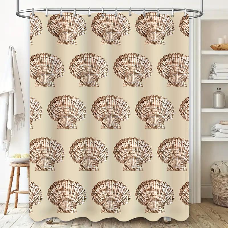 Seashell Printed Shower Curtain Bath Decor Home Decoration Waterproof Fabric 180 x 205cm
