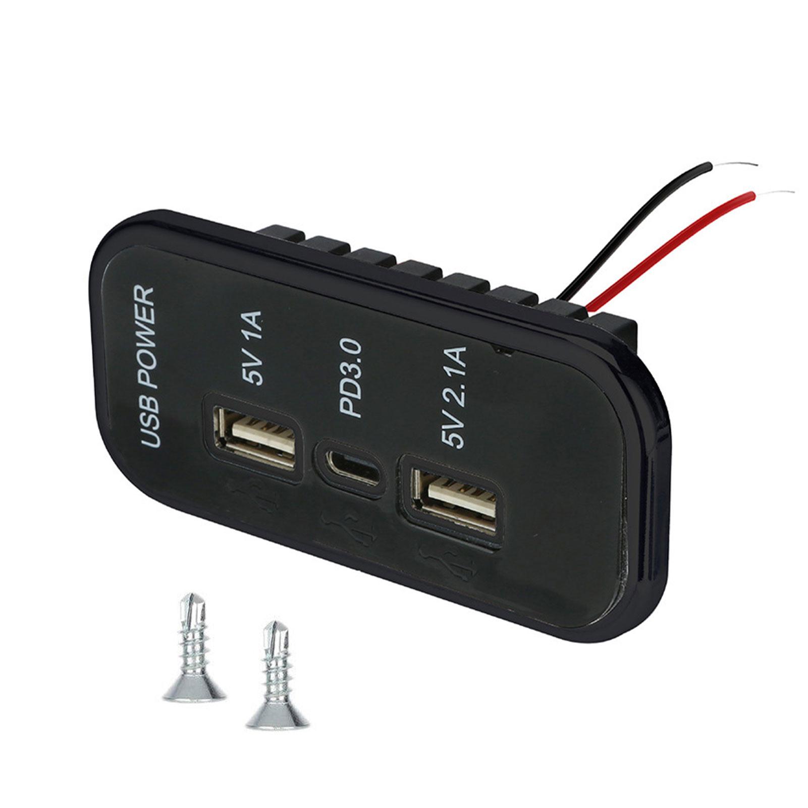 

3 порта USB Type-C PD 2.1A 1A USB-разъем USB Автомобильный зарядный адаптер Быстрая зарядка для автомобиля, автобуса, дома на колесах, грузовика чёрный