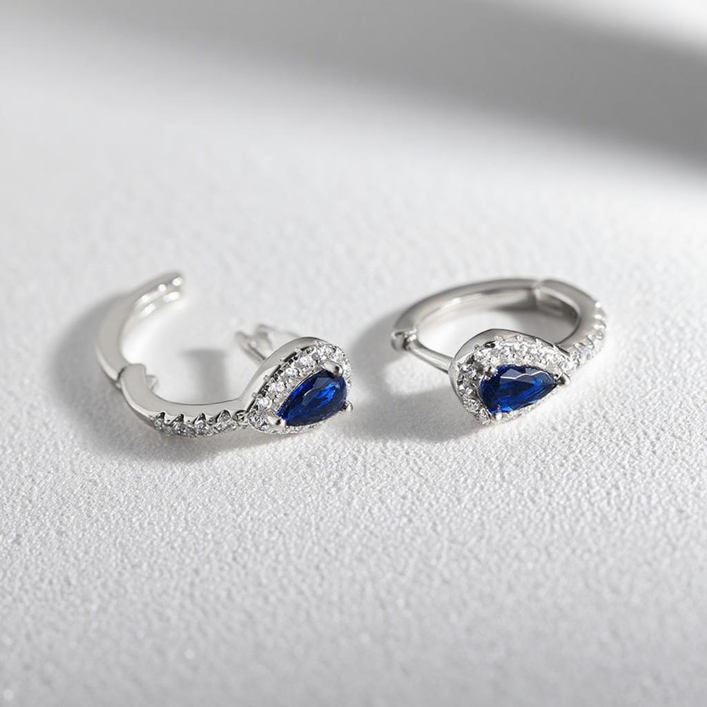 Effie Queen Opulent 925 Sterling Silver Hoop Earrings with Blue Stunning Water Drop-Cut Zirconia Elegant Jewelry for Women LZE16