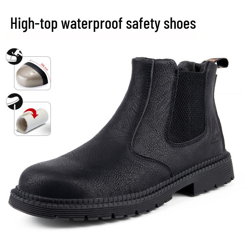Cross-border High-top Steel Toe Work Boots: Microfiber, Anti-smash, Anti-puncture, Wear-resistant, Comfortable Labor Protection Footwear
