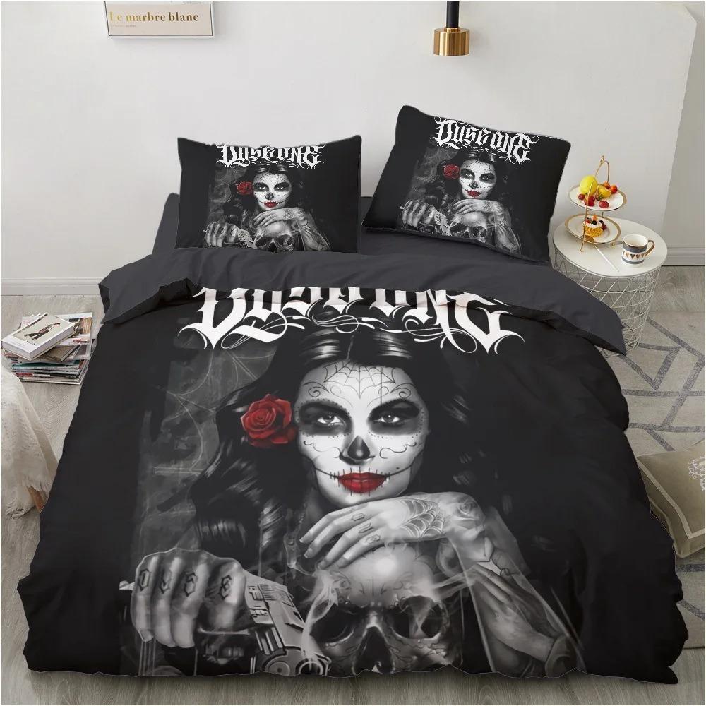 Skull Gothic Duvet Cover Set, Day of The Dead Sugar Skull Bedding, Soft Quilt Cover Pillowcases for Adults Teens