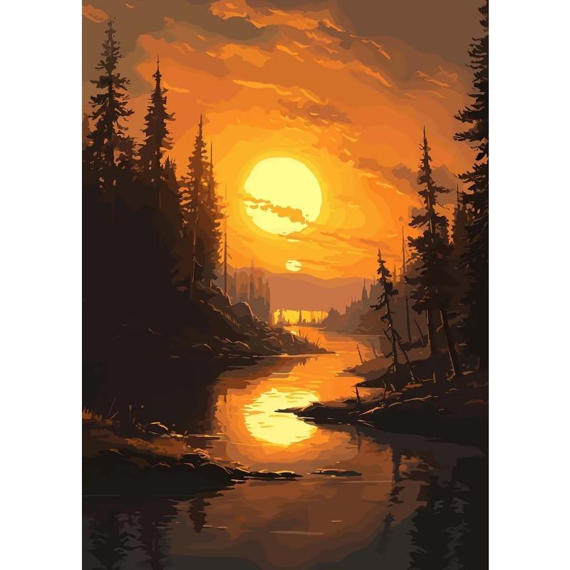 Retro Warm Forest Valley Sunset Natural Wilderness Landscape Art Poster Canvas Prints Mural Living Room Bedroom Home Decoration