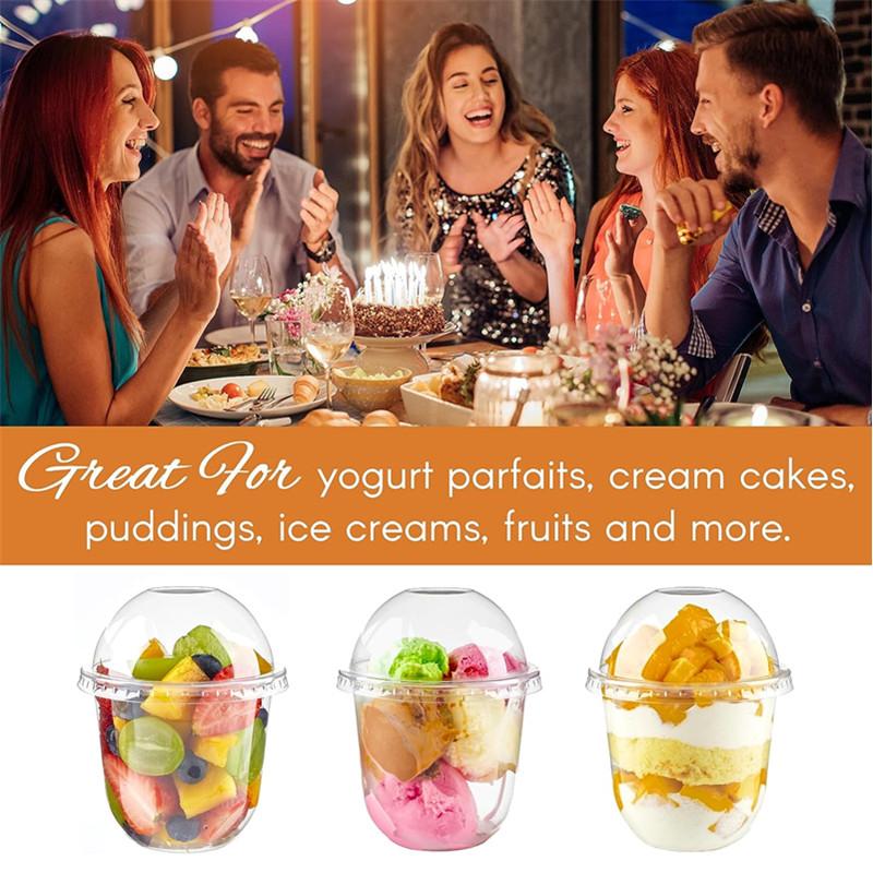 50Pcs Disposable Pudding Cups Clear Plastic Mousse Dessert Cup with Lid Party Supplies for Cold Drinks Fruit Cream 250/360/500ML