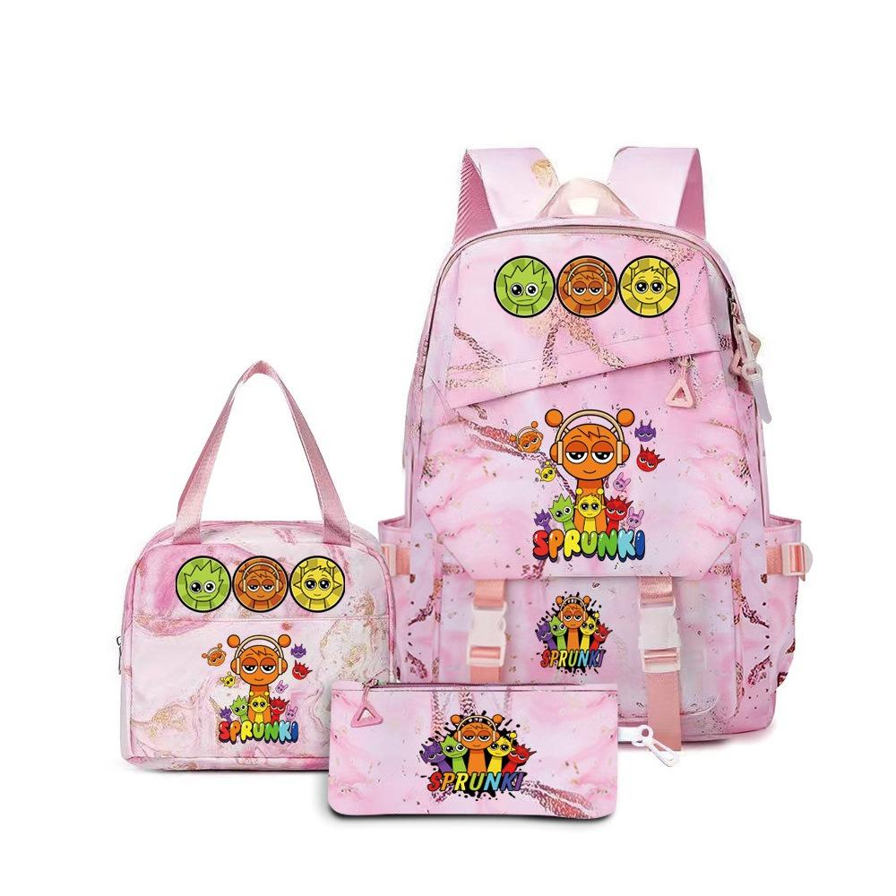 Rhythm Box Sprunki Cartoon Backpack Campus Male and Female Versatile Student Large Capacity School Bag Three-piece Set L