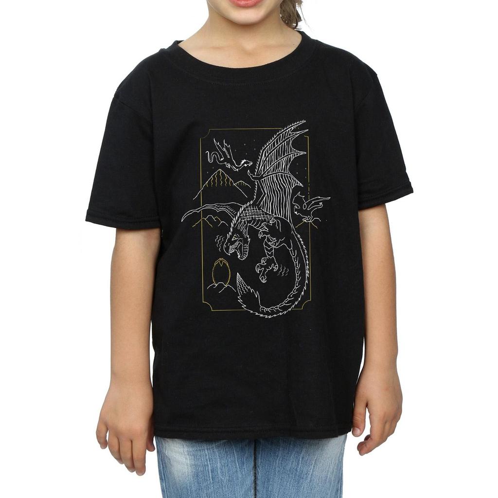 HARRY POTTER Girls Dragon Line Art Cotton T-Shirt