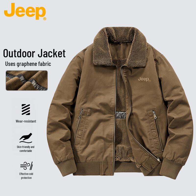 JEEP Men's Autumn/Winter Retro Solid Color Loose Lapel Jacket