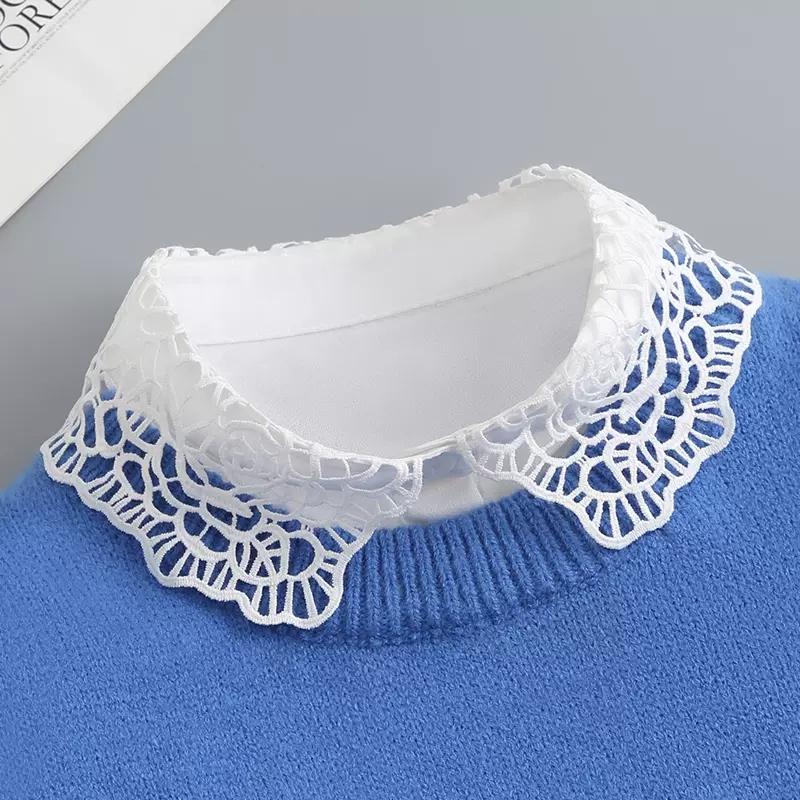 Białe Sztuczne Kołnierzyki Dla Kobiet Krata Klapa Odpinany Kołnierzyk Koszula Koronka Stójka Fałszywy Kołnierzyk Kobieta Zdejmowany Krawat Nep Kraagie