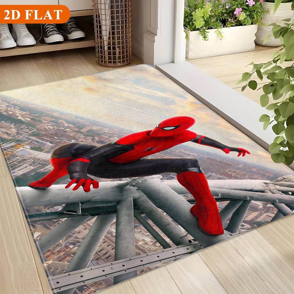 Bath Mat 1pc, Spider for Man City High Action, MARVEL Flannel Rectangular Mat, Bathroom Non-slip Entrance Mat, Fun Door Decora