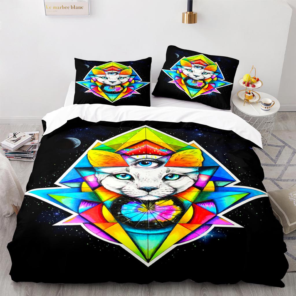 Cat Duvet Cover Set King Size Cute Cats Pattern Bedding Set Decorative Animal Polyester Comforter Cover with Pillowcases for Kid