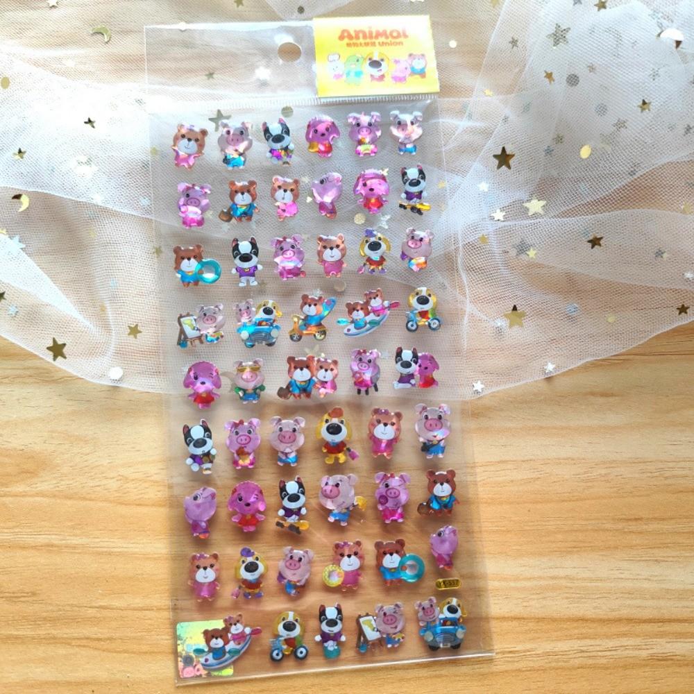 4-Piece Cute Adorable Animal Epoxy Resin Stickers - Crystal Kids' Decorative Stickers for Phones, Hand Accounts, Diaries