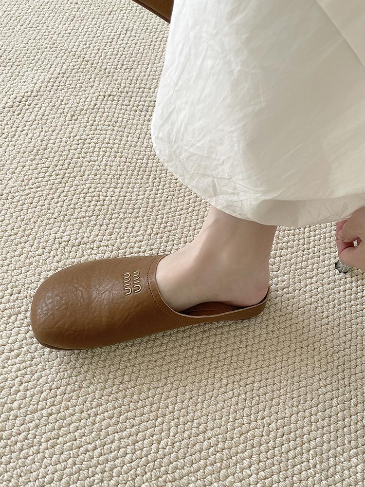 Outwear Round Toe mules Daily Shoes For Women Retro Flats Slip On French Style half slippers Comfort Slides Soft Footbed Sandals