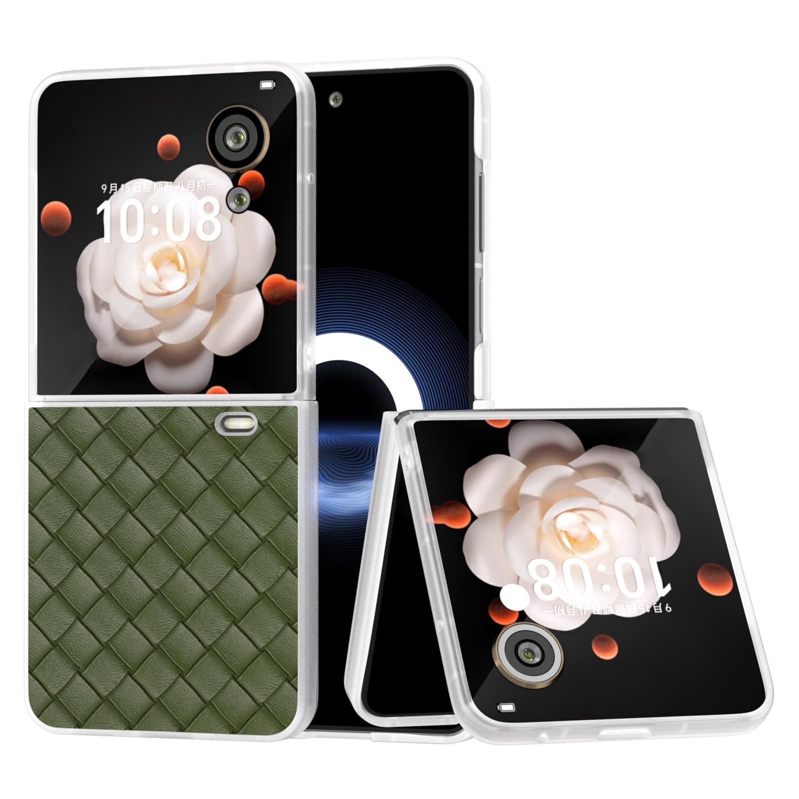 

For Honor Magic V Flip 5G Case Woven Texture Matte Edge Leather+PC Phone Cover Green