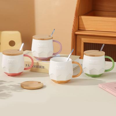 Creative and Simple English Ceramic Cups with LIDS Couple Mugs  High Appearance Level Coffee Cups  Fresh and Clean Water Cups  Milk Cups