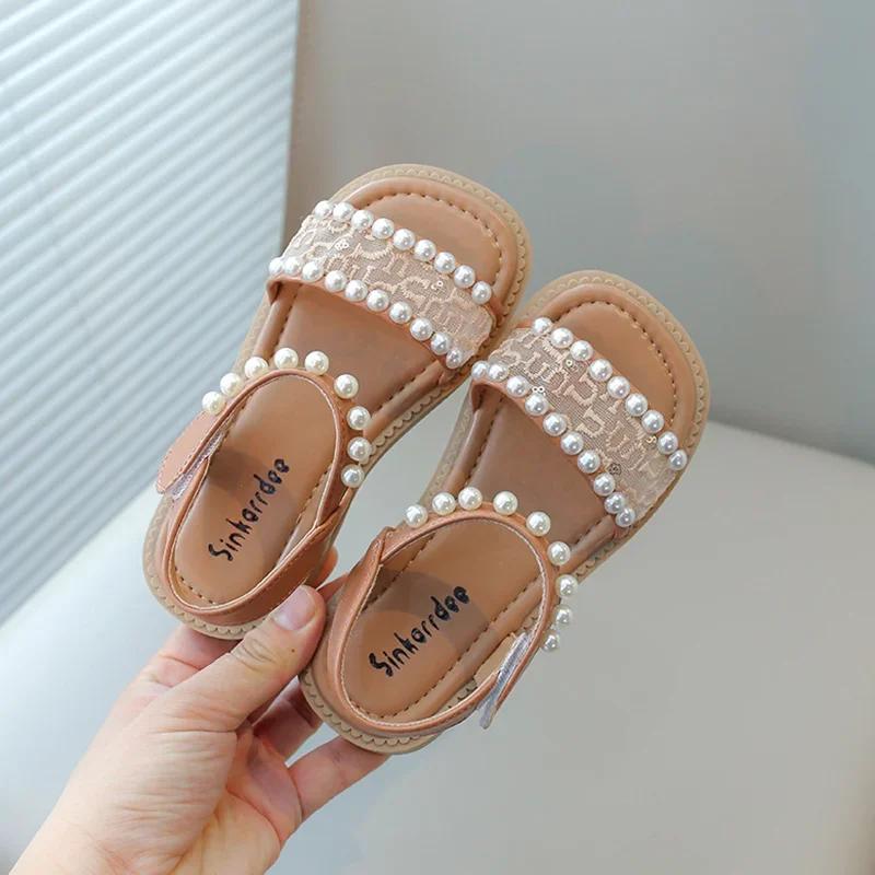 Summer Cute Bead Decoration Comfortable Open Toe Princess Sandals Fashionable Breathable Embroidered Children's Casual Sandals