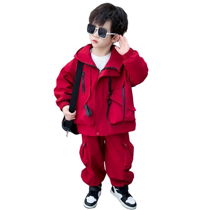 Boys' Red Autumn Casual Sports Suit 2025: Fashionable and Handsome Baby Two-Piece Set