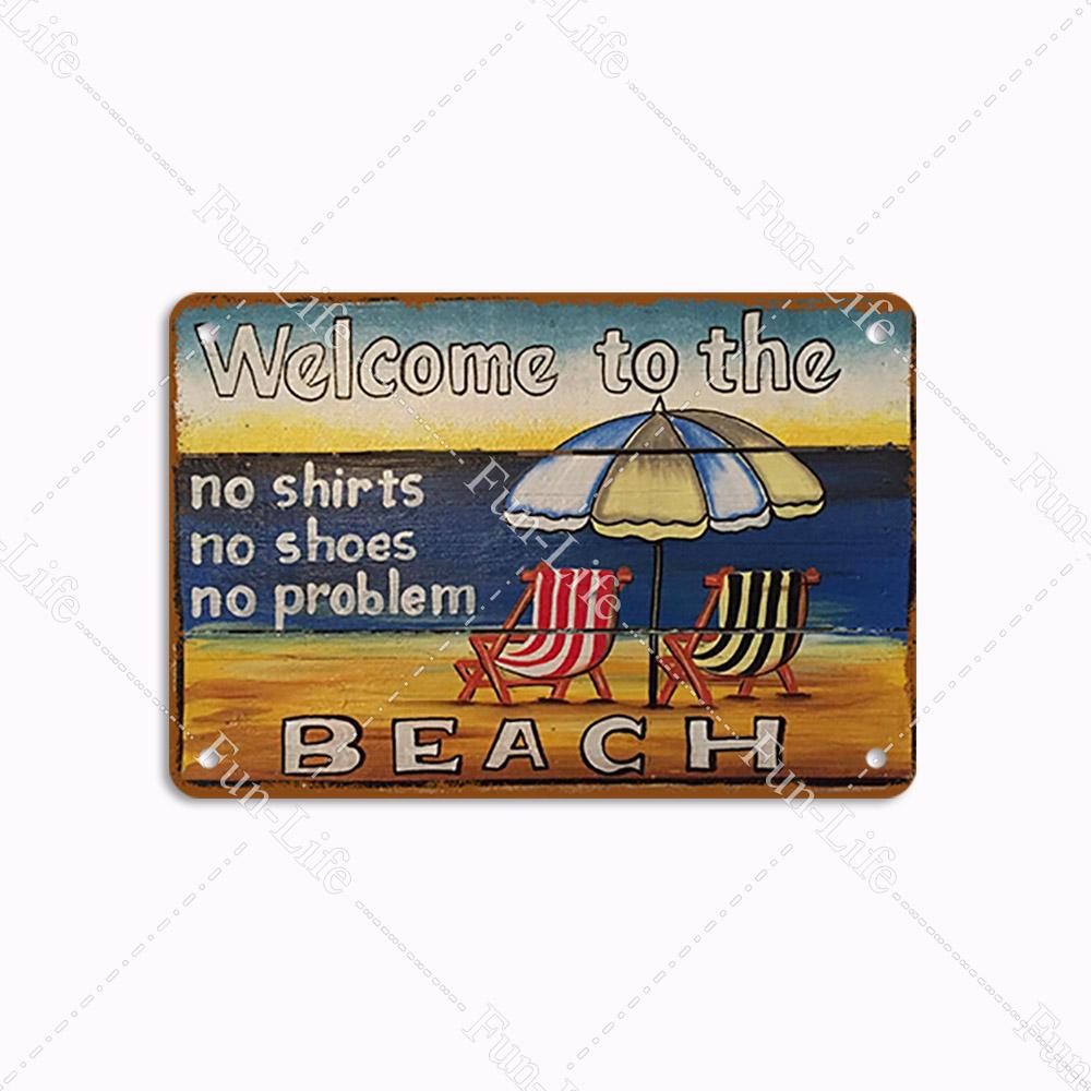 Beach Tin Sign Bar Pub Cafe Shop Wall Surfing Decoration Vintage Metal Art Sticker Poster Home Decor Iron Plate 20x30 cm