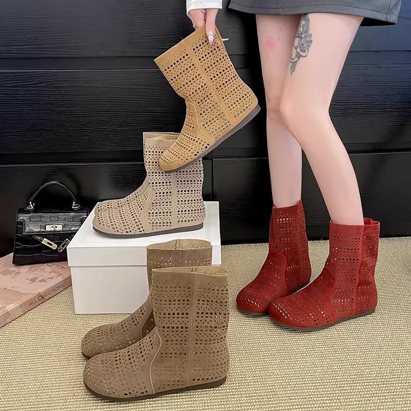 High-top hollow round head flat single shoes female agent foreign trade large size hollow square lady live broadcast