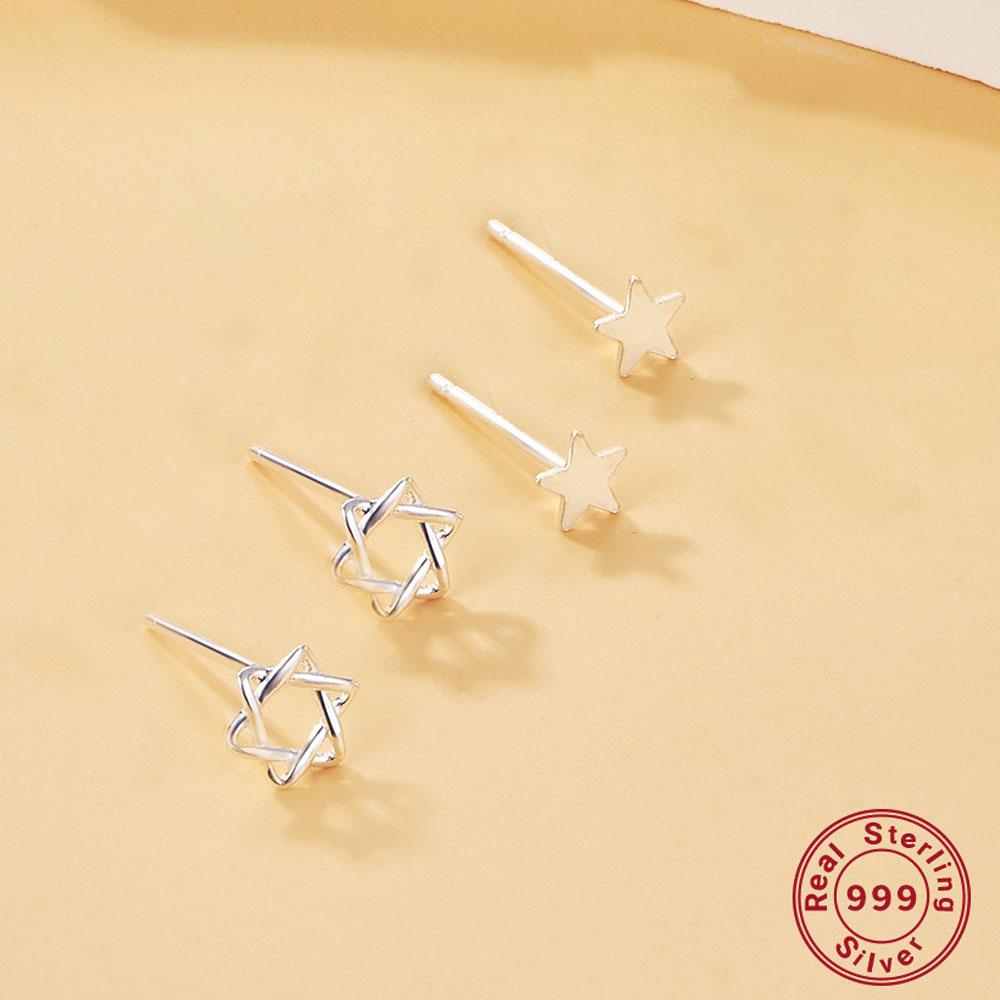 Sterling Silver Lightning Stud Earrings for Women Star of David Moon Heart Earring Elegant Wedding 999 Silver Jewelry
