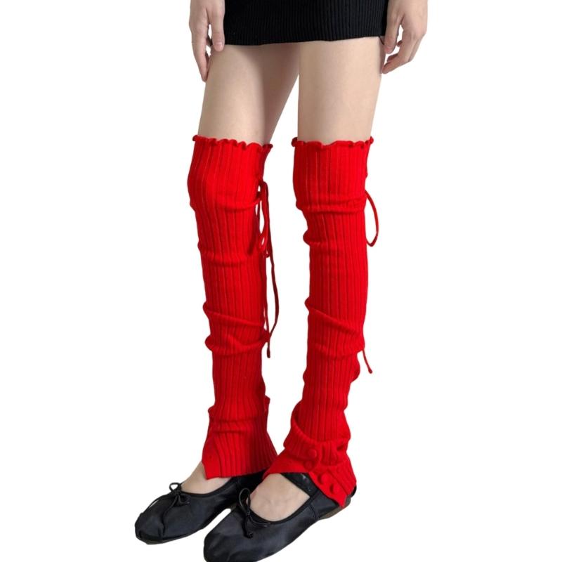 Ribbed Knit Thigh High Footless Long Socks with Button Detail Split Designs Over Knee Leg Warmers for Dance Enthusiasts