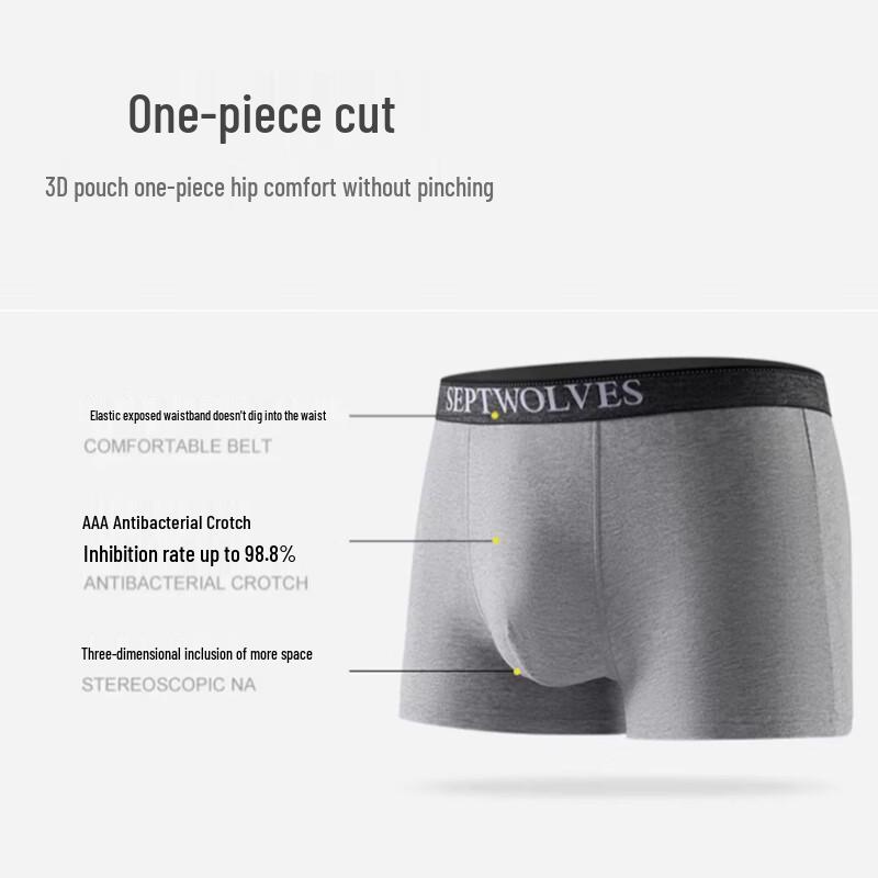 SEPTWOLVES Men's Cotton Spandex Antibacterial Boxer Briefs
