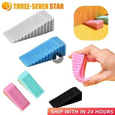 Silicone Door Stopper Reusable Shock Absorbent Block Wedge Doorstops Door Handle Stopper Home Office Door Anti-collision Stopper
