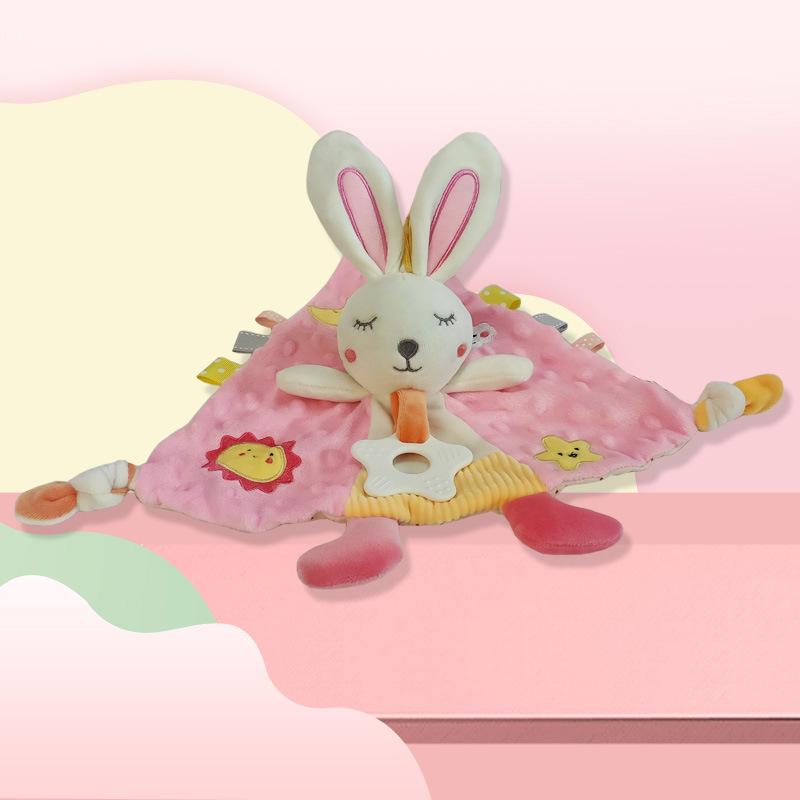 Baby Security Blanket Hand Puppet Plush Toy Teether for Infants Toddlers Pink