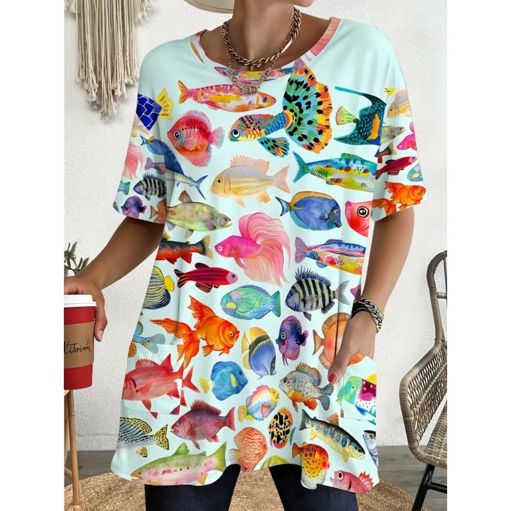 2026 Neues Sommer-T-Shirt mit kurzen Ärmeln, 3D-bedrucktes T-Shirt mit Tasche, Lässig und Modisch, Übergröße T-Shirt