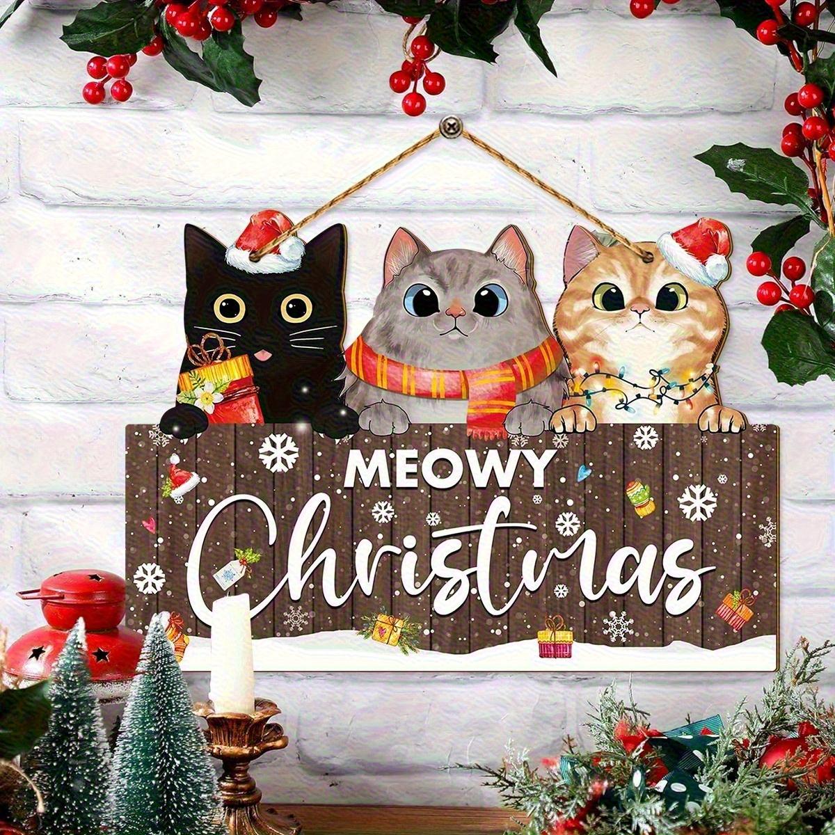 

1pc 2D Flat, 2D Flat Christmas Wooden Hanging Ornament - Set of 3 Cats with Santa Hats and Scarves, Suitable for Living Room