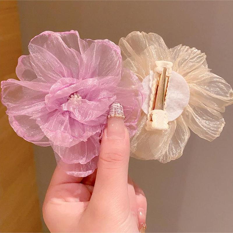 Fashion Sweet Mesh Flower Hairpin Side Clip Sweet Hair Clip For Women Girls Simulated Flower Hairpin Headdress Hair Accessories