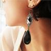 Women Fashion Bohemian Retro Water Drop Cut Out Flower Gemstone Earrings
