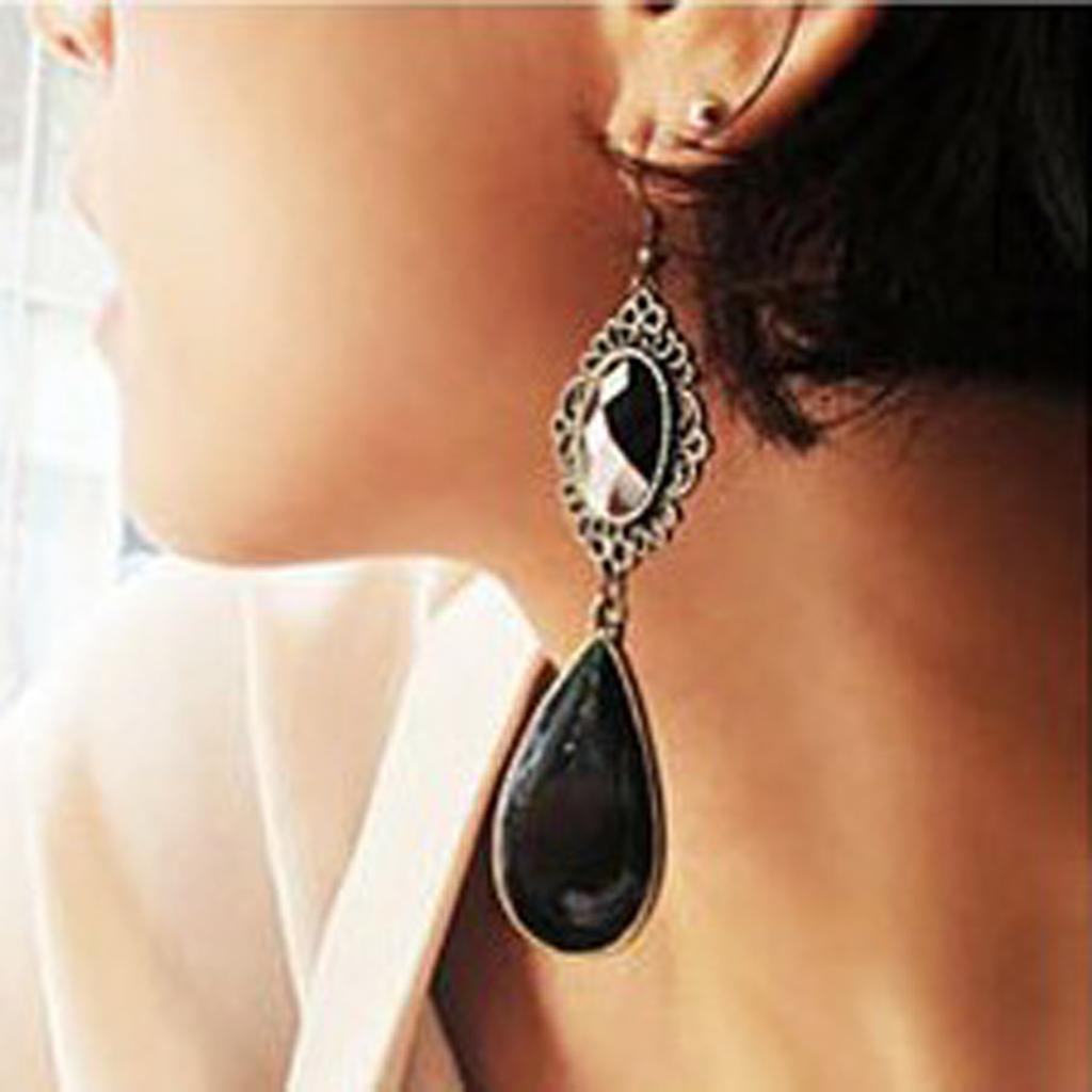 Women Fashion Bohemian Retro Water Drop Cut Out Flower Gemstone Earrings