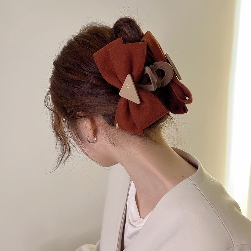 

Coffee Color Large Bow Claw Clip - Double-Sided Sweet Shark Hair Accessory for Women