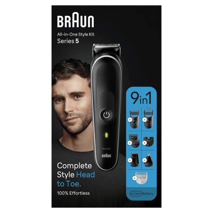 Braun MGK5410 Tondeuse à barbe, Tondeuse à cheveux, Tondeuse corps, Tondeuse nez &amp; oreilles lavable noir