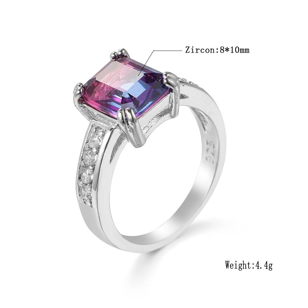 Eternity Crystal Rings For Women Seven Colors Amethyst Ring Natural Moissanite Silver Color Ring For Wedding OL  Gifts